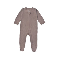 Organic Waffle Footie Jumpsuit - EARTH BROWN