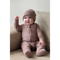 Organic Waffle Footie Jumpsuit - EARTH BROWN