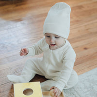 Organic Waffle Footie Jumpsuit - NATURAL