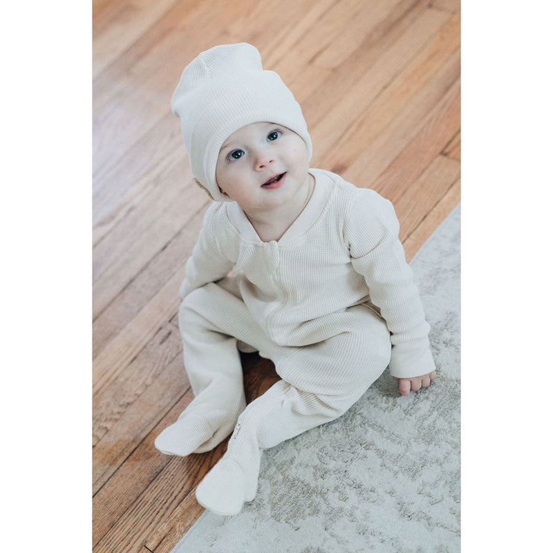 Organic Waffle Footie Jumpsuit - NATURAL