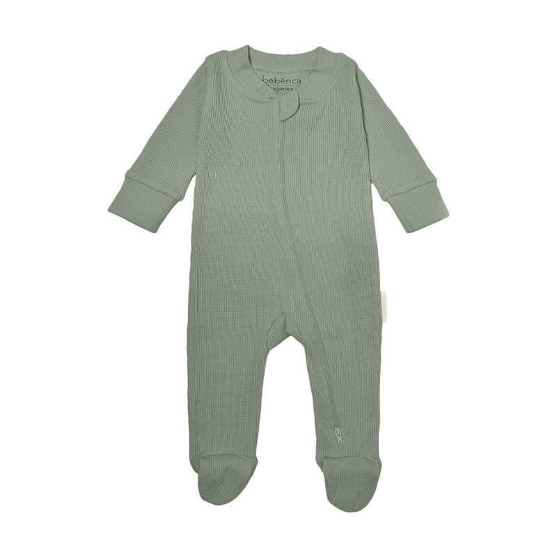 Organic Waffle Footie Jumpsuit - OLIVE