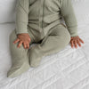 Organic Waffle Footie Jumpsuit - OLIVE