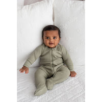 Organic Waffle Footie Jumpsuit - OLIVE