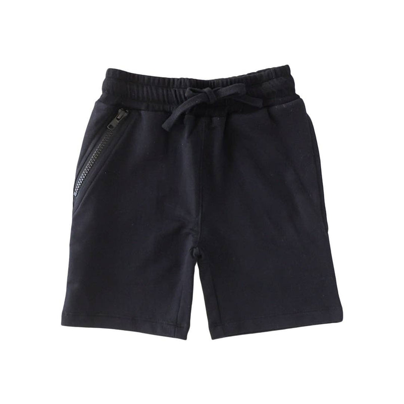 JET BLACK | Unisex Organic Cotton Asymmetrical Zip City Shorts