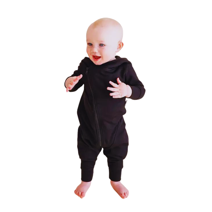 JET BLACK | Asymmetrical Zip Romper