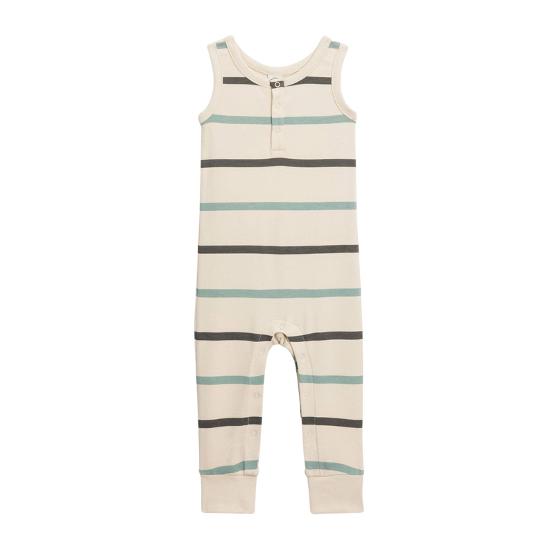 Henley Tank Romper - Lodi Stripe | PEWTER / TEAL