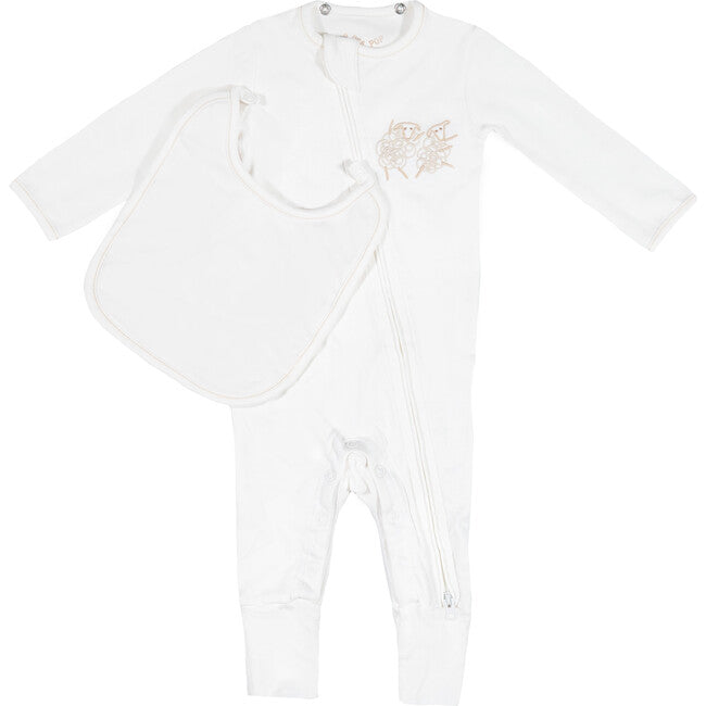 Organic Romper & Attachable Bib - Silly Sheep